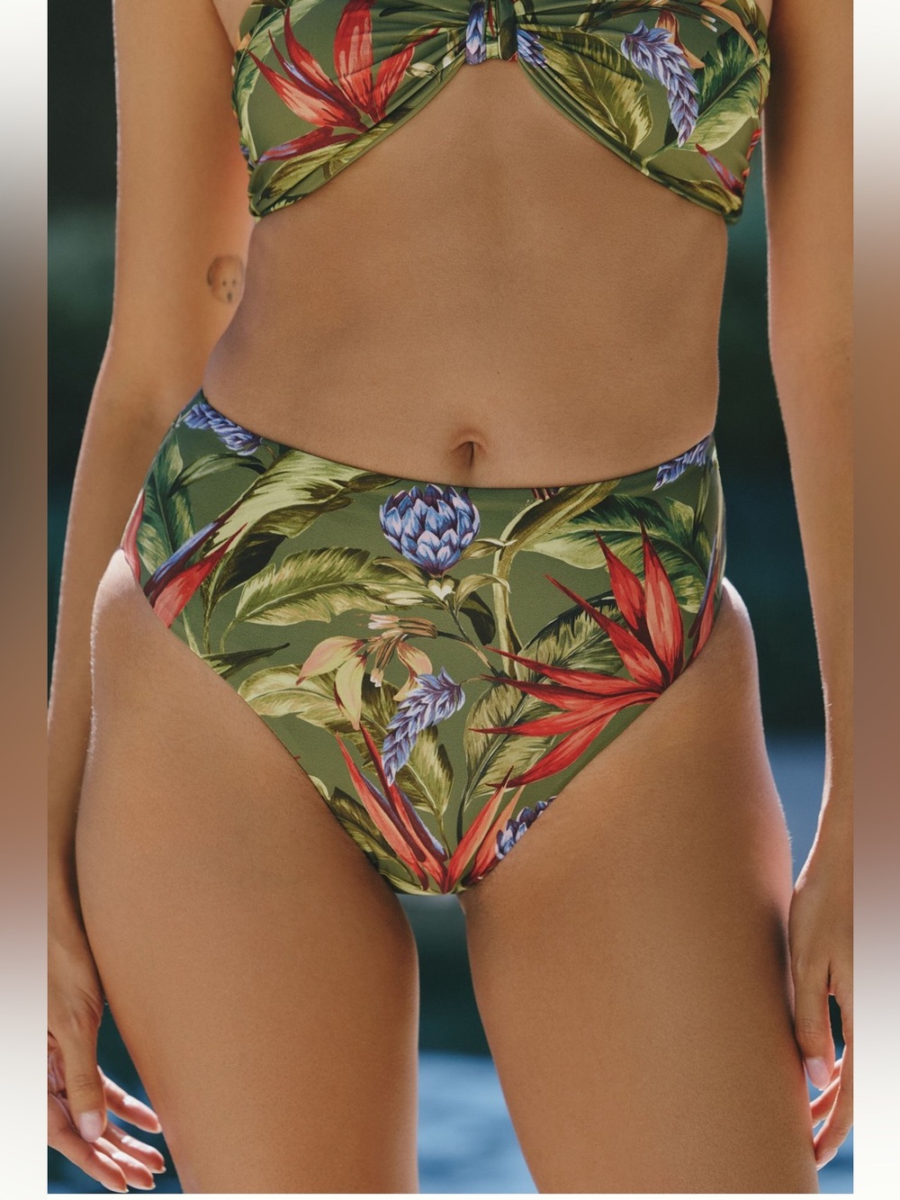 FARM Rio Stritlizia Tropical Dark Green High-Waist Bikini Bottom